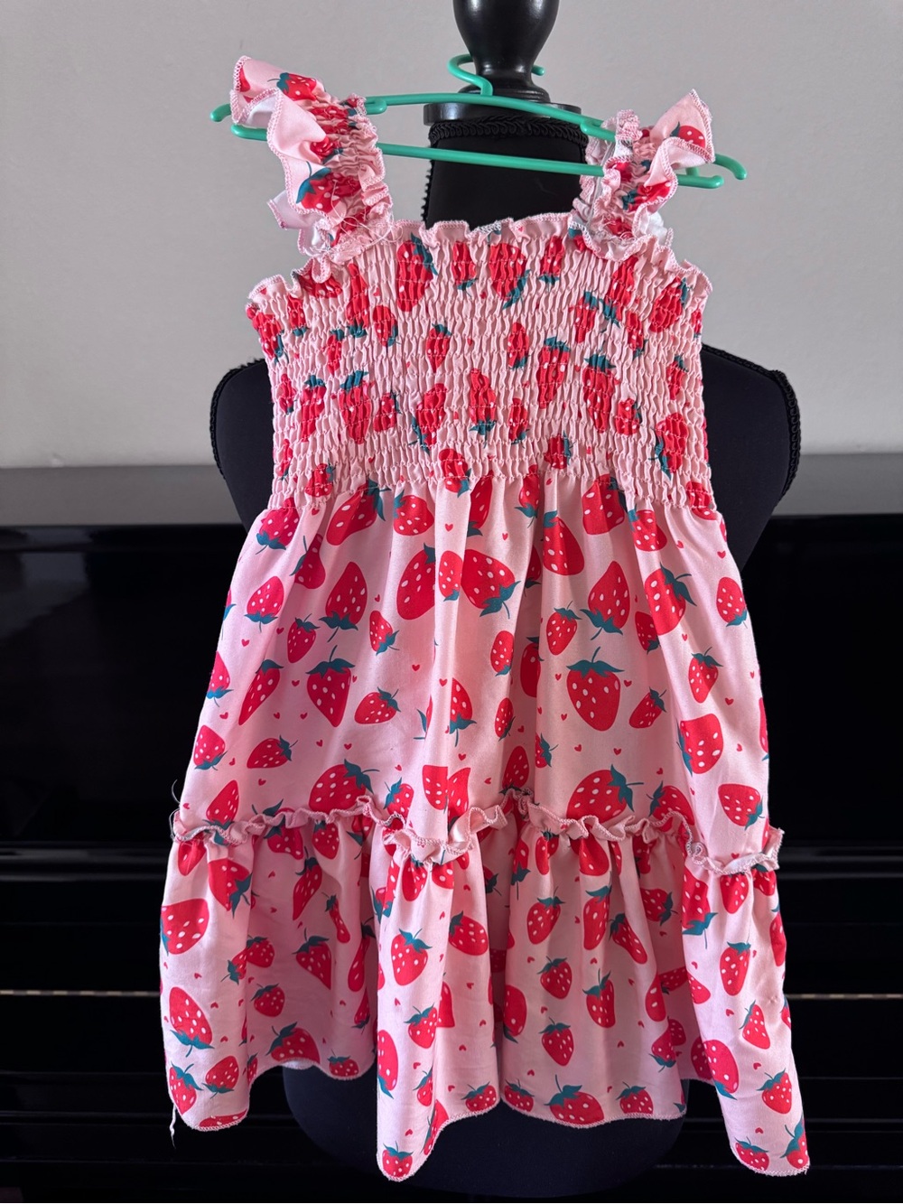 Pink Strawberry Print Smocked Sundress for Girls